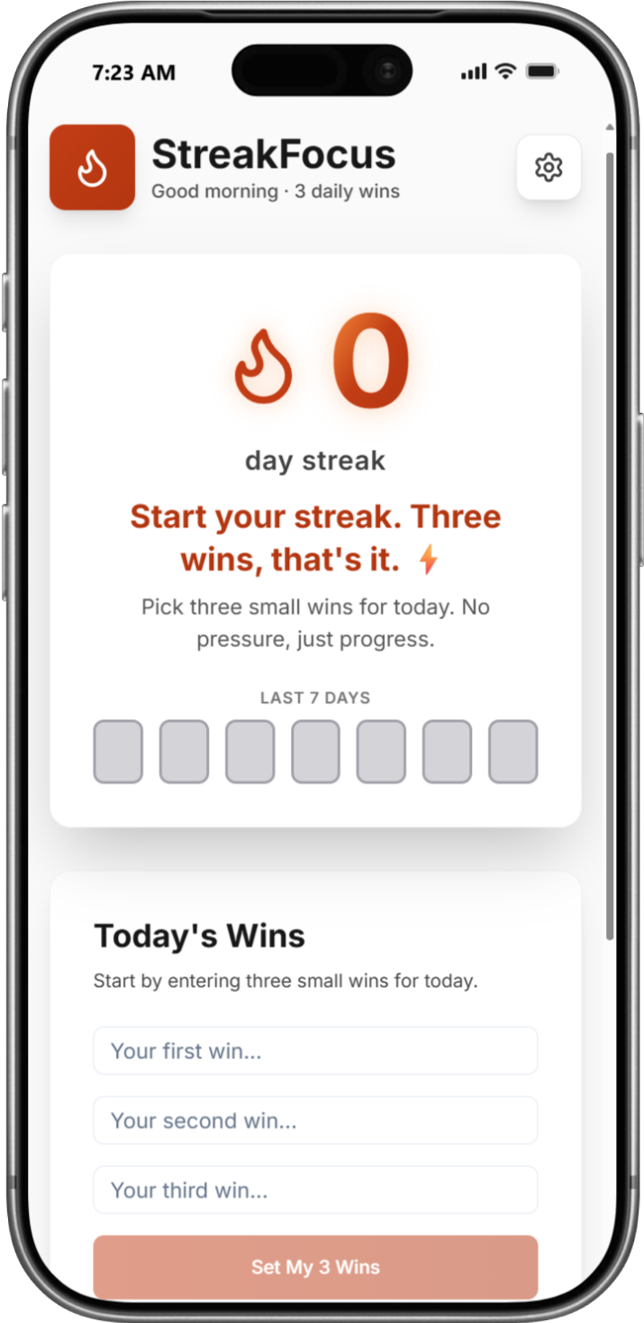 StreakFocus app start screen